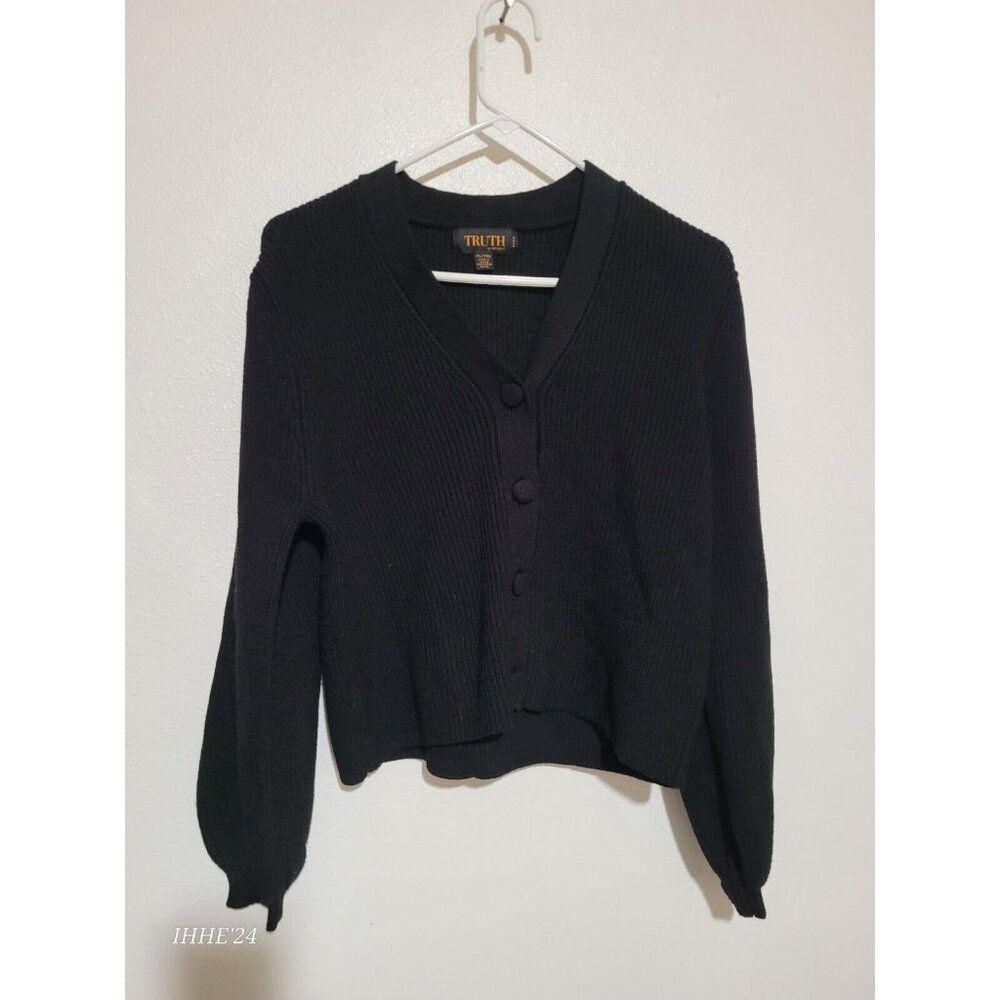 Truth By Republic Petite Womens Black Cardigan Buttons Solid Size PL/TPG
